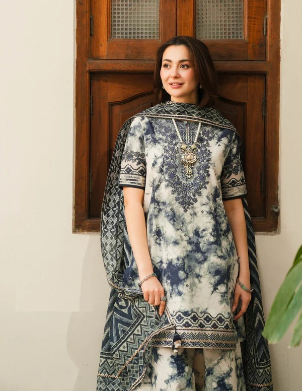 ZN1205-Faiza Saqlain 3PC Embroidery Dhanak Printed Suit