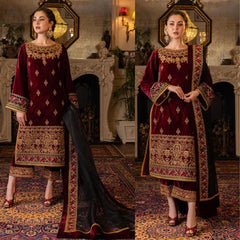 3PC EMBROIDERED VELVET SUIT - ZN-556