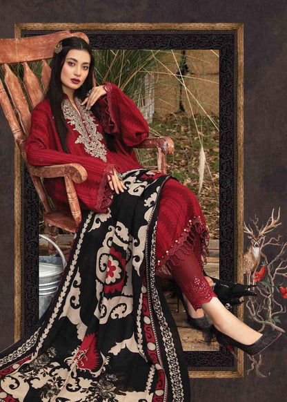 ZN412-WINTER 3PC Dhannak Embroidered suit with Printed Shawll