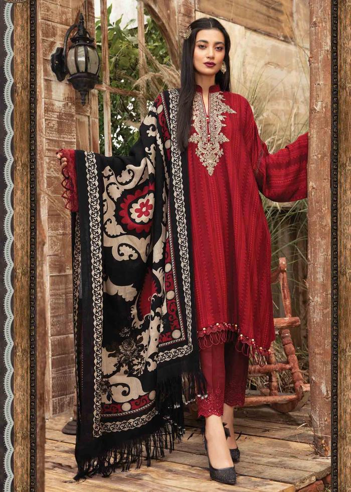 ZN412-WINTER 3PC Dhannak Embroidered suit with Printed Shawll