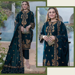3PC EMBROIDERED VELVET SUIT - ZN-402