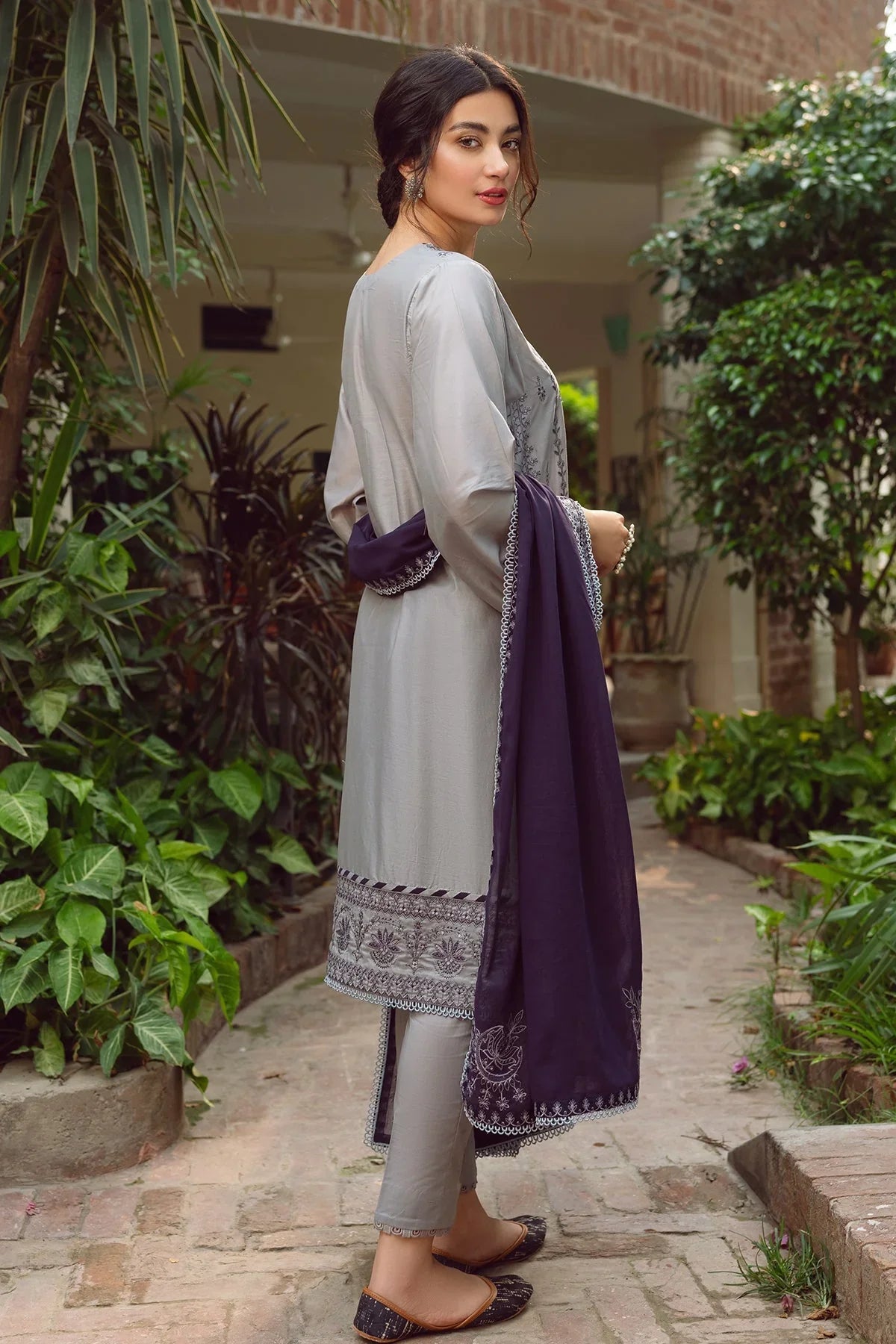 ZN222-Jazmin - 3PC Lawn Embroidered Shirt with Bamber Chiffon Embroidered Dupatta and Lawn Trousers