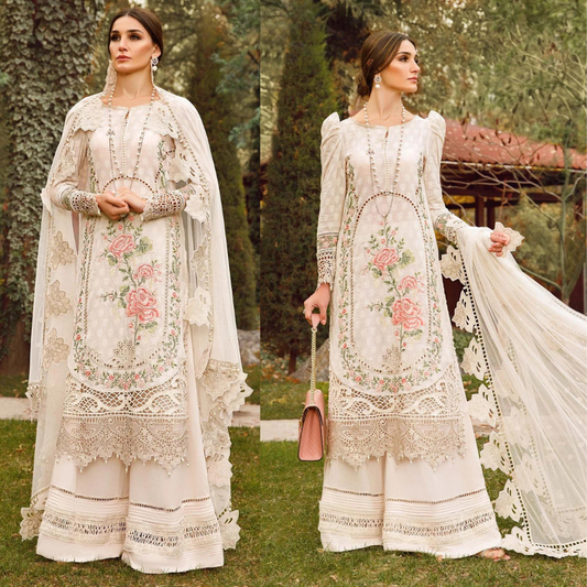 ZN202-3PC Lawn Heavy Embroidered Sequence Work With Organza Embroidered Dupatta