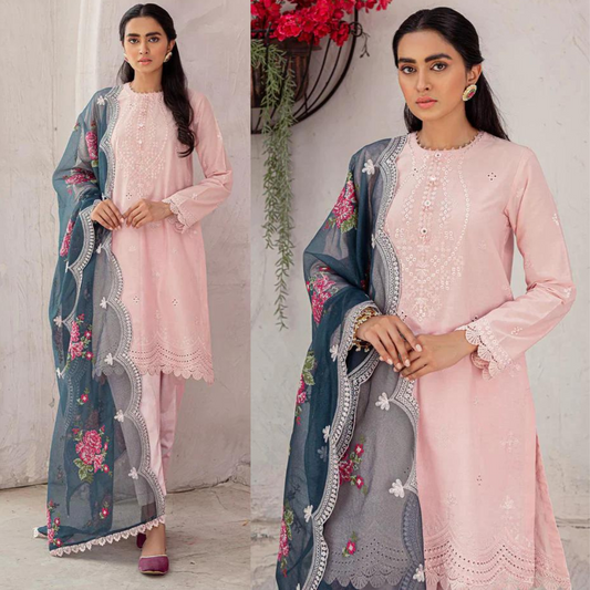 ZN134-CROSS STICH EMBROIDERED LAWN 3PC WITH EMBROIDERED ORGANZA DUPATTA