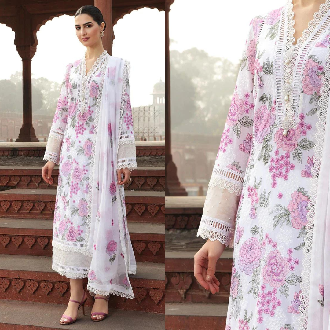 ZN019 Bareeze Embroided 3pc lawn dress with embroidered chiffon dupat ZoniyaClothing