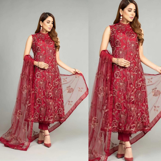 ZN054-WINTER Bareeze Winter 3-PC Organza Embroidered Shirt With Organza Embroidered Dupatta