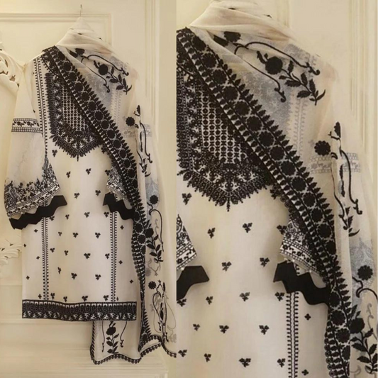 ZN207-Agha Noor - 3PC Lawn Heavy Embroidered Shirt With Embroidered Bamber Dupatta