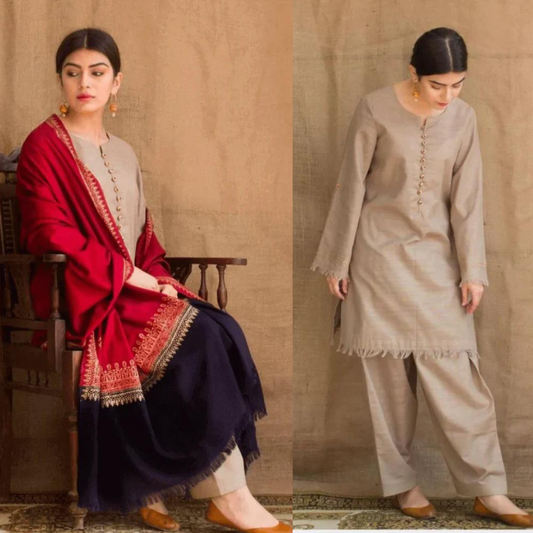 ZN545-WINTER 3PC khaddar suit with Embroidered Shawll