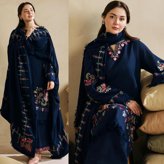 ZN601-WINTER 3-Pc Embroidered Dhanak Suit with Heavy Embroidered Dhanak Shawll