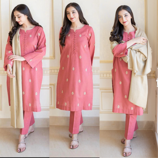 ZN611-WINTER 3PC Dhanak suit with Dhanak Shawll