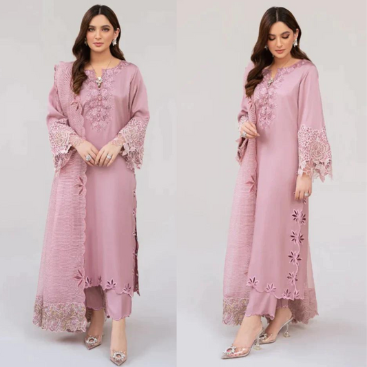 zn613-winter Linen Unstitched 3 Piece Embroidered Dress with Embroidered Organza Duppatta