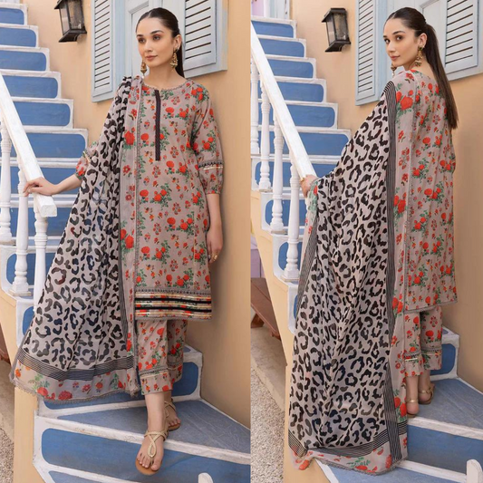 ZN704-SUMMER 3Pc Digital Printed Lawn Shirt With Printed Lawn Trouser and Daimond Dupatta