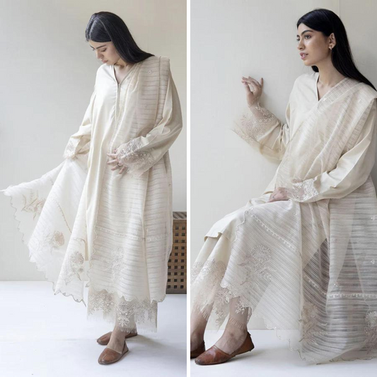 ZN735-SUMMER 3PC Lawn Embroidered Shirt With Organza Embroidered Dupatta