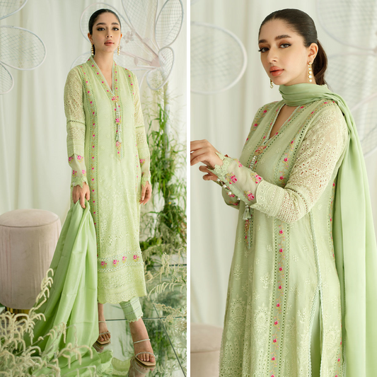 ZN739-3 Piece Unstitched Heavy Embroidered Lawn Suit With Chiffon Dupatta