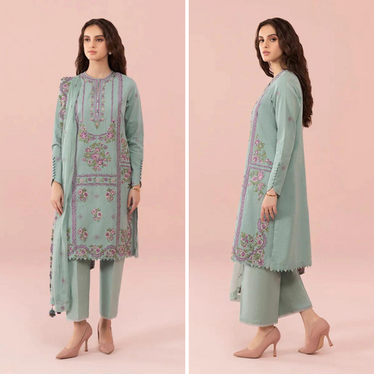 ZN743-SUMMER 3PC Lawn Embroidered Shirt With Chiffon Embroidered Dupatta