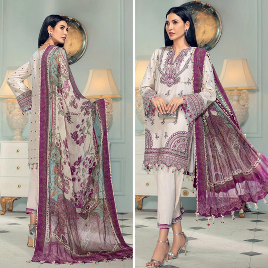 ZN749-SUMMER 3PC Lawn Embroidered Shirt With Printed Organza  Dupatta