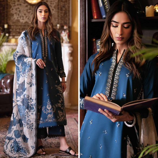 ZN762-SUMMER - 3PC Lawn Heavy Embroidered Shirt With Printed Dupatta Fancy Monar