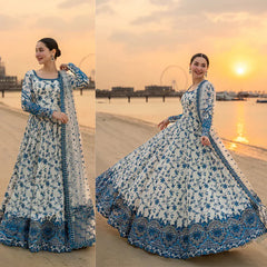 3PC PRINTED LAWN FROCK - ZN-1337