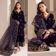 3PC EMBROIDERED VELVET SUIT - ZN-1111