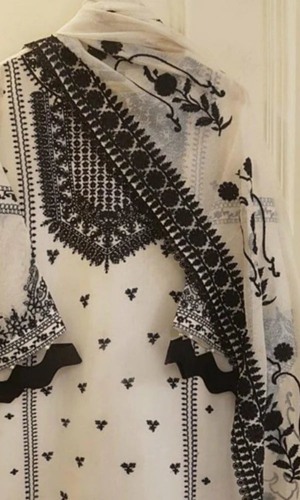 ZN538-WINTER Agha Noor - 3PC Linen Heavy Embroidered Shirt With Embroidered Bamber Dupatta