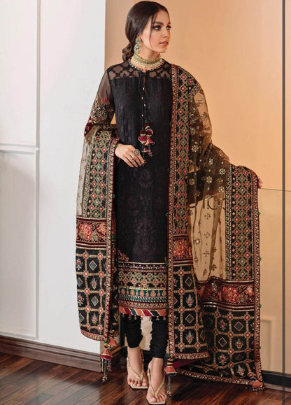 ZN133-3 Piece Unstitched Heavy Embroidered Lawn Suit With Heavy Embroidered Organza Dupatta