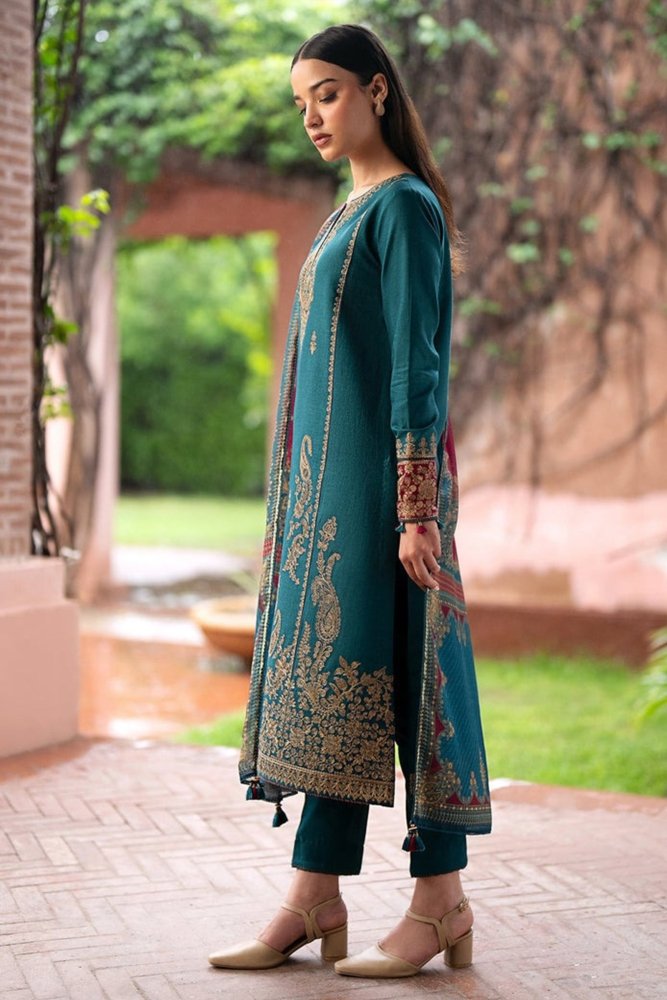 ZN1103 - Winter Jazmin 3PC Dhanak Embroidered suit with Printed Shawll - ZoniyaClothing