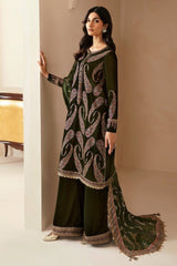ZN1106 Winter jazmin Embroidered Velvet Dress With Organza embroidered Dopata - ZoniyaClothing