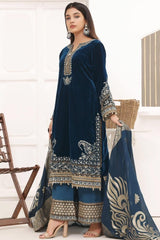 ZN1112 - Winter Asim jofa Velvet Embroidered with Printed organza duppatta Winter Collection - ZoniyaClothing