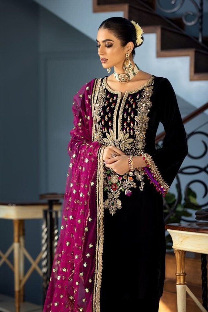ZN1115 - Winter Maria b Velvet Embroidered with Embroidered duppatta Winter Collection - ZoniyaClothing