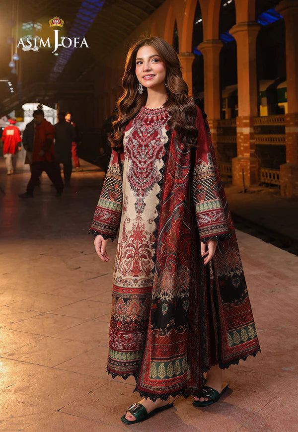 ZN1224 - ASIM JOFA - Winter 3PC Karandi Digital Print Dress - ZoniyaClothing
