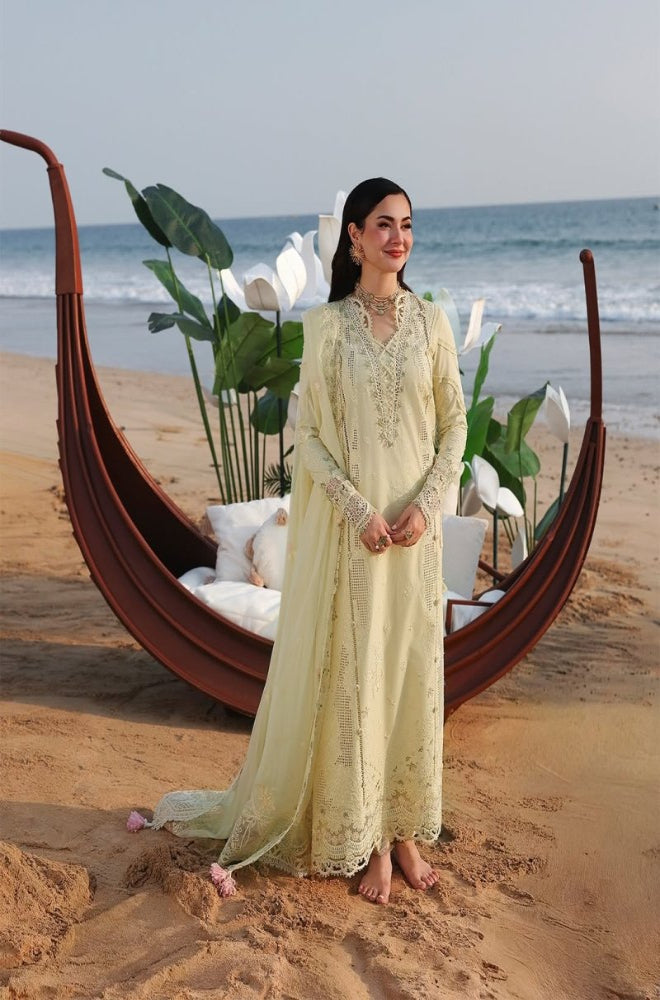 zn1313 Summer - 3PC LAWN CHIKANKARI EMB SHIRT WITH CHIFFON EMB DUPATTA - ZoniyaClothing