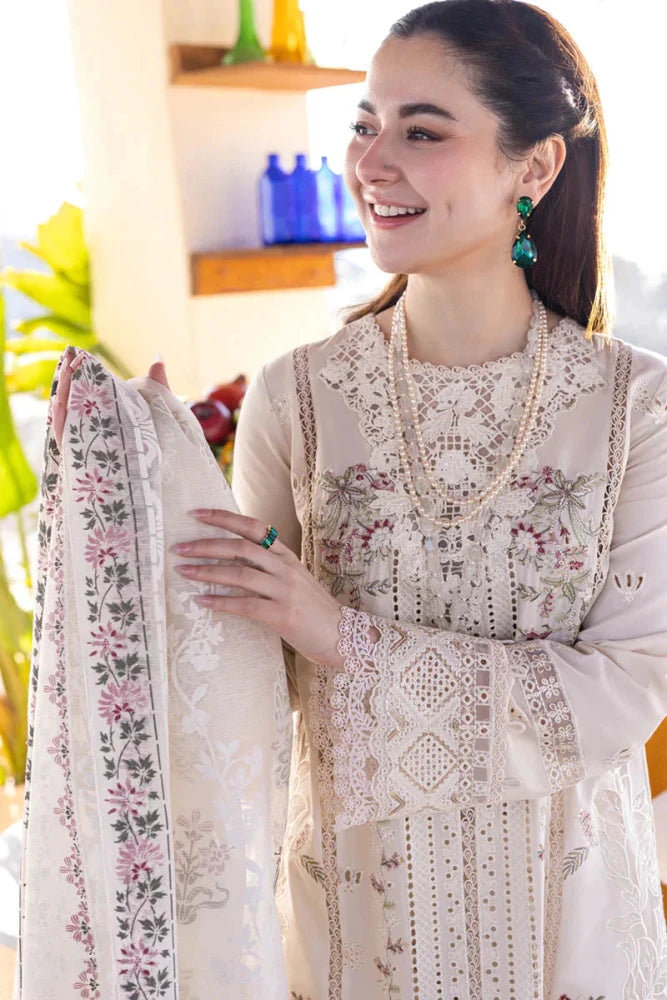 ZN1316 QALAMKAR - 3PC LAWN CHIKANKAARI EMBROIDERED SHIRT WITH ORGANZA EMBROIDERED DUPATTA AND TROUSER - ZoniyaClothing