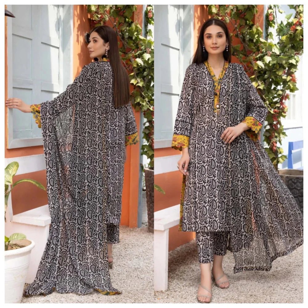 ZN278 - 3 Piece Unstitched Digital Printed Airjet Lawn Suit - ZoniyaClothing