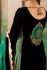 ZN551 - Velvet Winter Embroidered 3 Piece Dress With Organza embroidered Dopata - ZoniyaClothing
