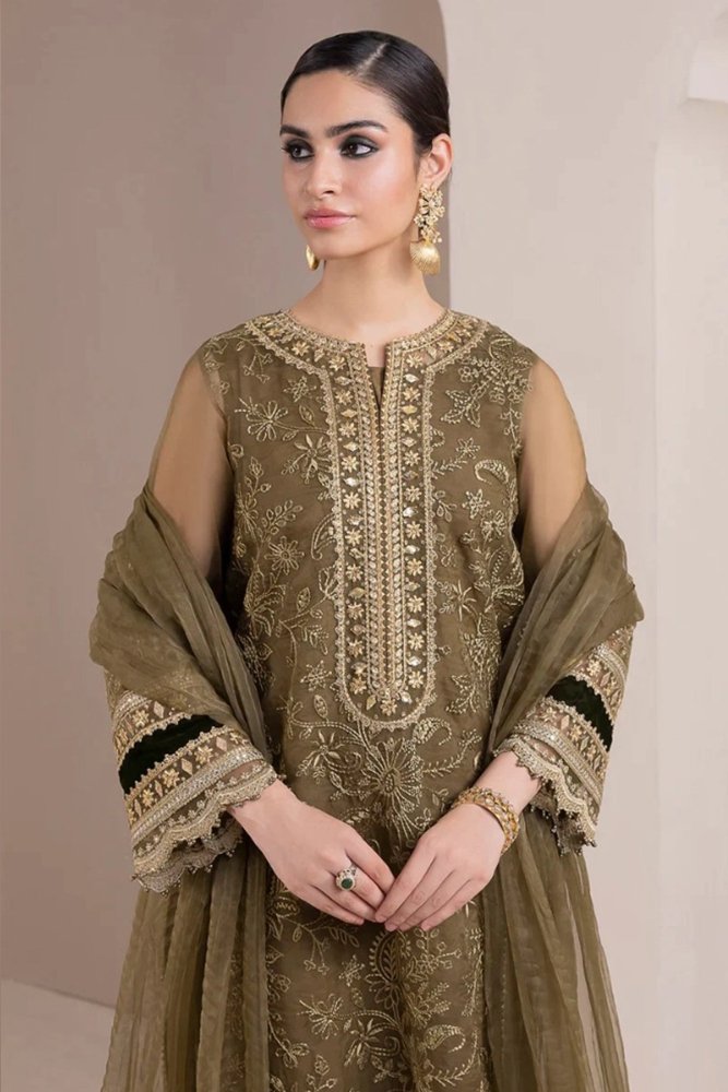 ZN728 - BAROQUE - Embroidered 3pc organza dress with organza duppata - ZoniyaClothing