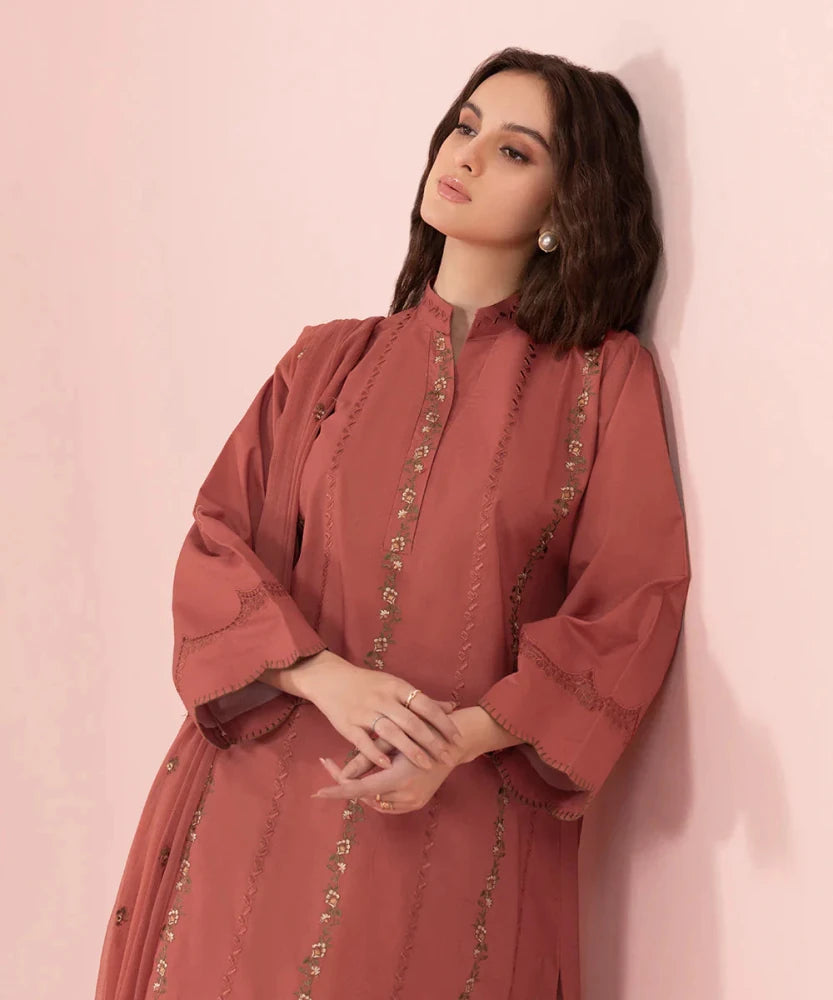 ZN731 - SUMMER 3PC Lawn Embroidered Shirt With Chiffon Embroidered Dupatta - ZoniyaClothing