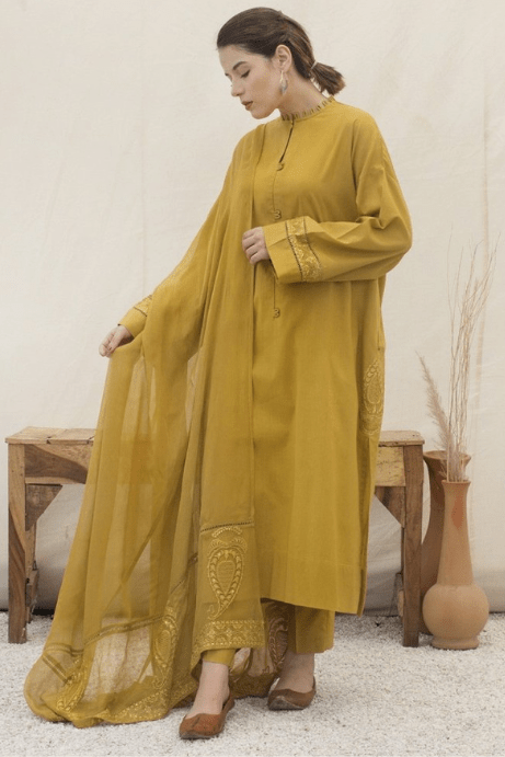 ZN777 - SUMMER 3PC Lawn Embroidered Shirt With organza Embroidered Dupatta - ZoniyaClothing