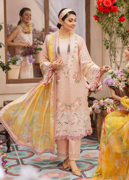 ZN079-MUSHQ 3PC EMBROIDERED LAWN SUIT WITH PRINTED SILK DUPATTA