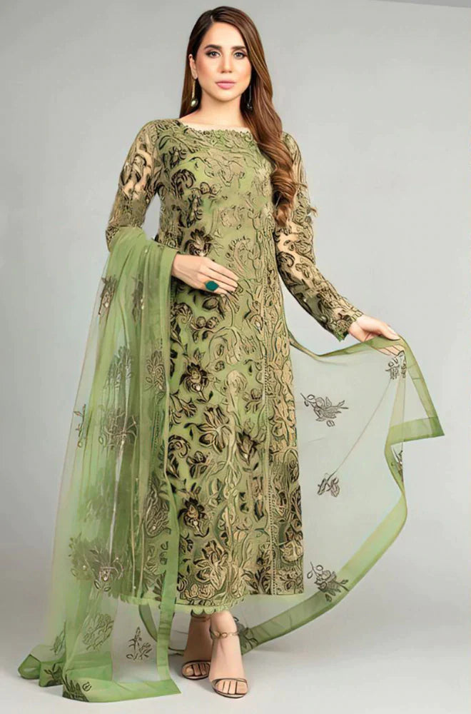 ZN007-Summer Bareeze 3-PC Lawn  Embroidered Shirt With Organza Embroidered Dupatta