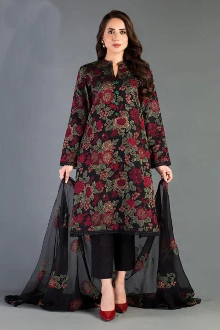 ZN017-Bareeze -Embroided 3pc Lawn dress with embroidered chiffon dupatta
