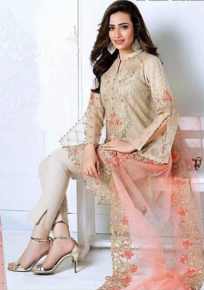 ZN004-GullAhmed Embroided 3pc Lawn dress with embroidered Organza dupatta
