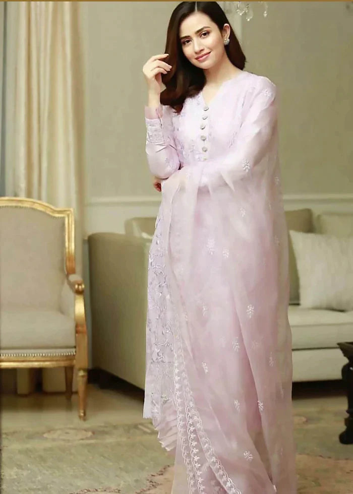 ZN002-SANA JAVED - 3PC Lawn Heavy Embroidered Shirt With Bhamber Embroidered Dupatta