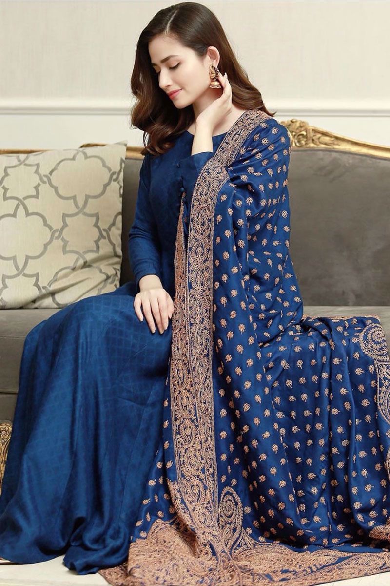 ZN408- WINTER Linen Suit with Heavy Embroidered Linen  Shawl