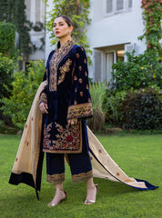 3PC EMBROIDERED VELVET SUIT - ZN-1411