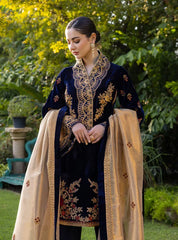 3PC EMBROIDERED VELVET SUIT - ZN-1411