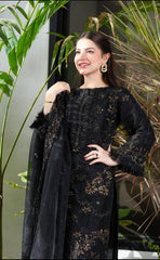 ZN005-NISA - 3PC Lawn Embroidered Shirt With Chiffon Embroidered Dupatta