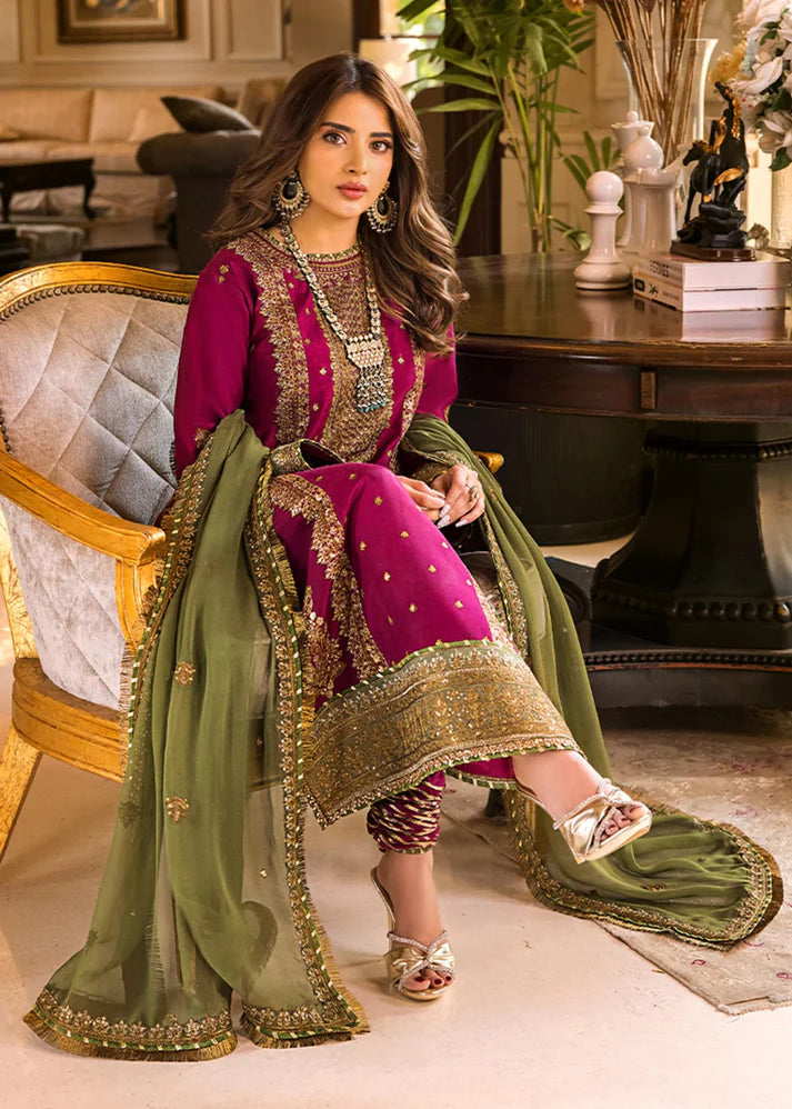 ZN920-Winter Unstitched 3PCs Embroidered Linen Suit With Chiffon Dupatta