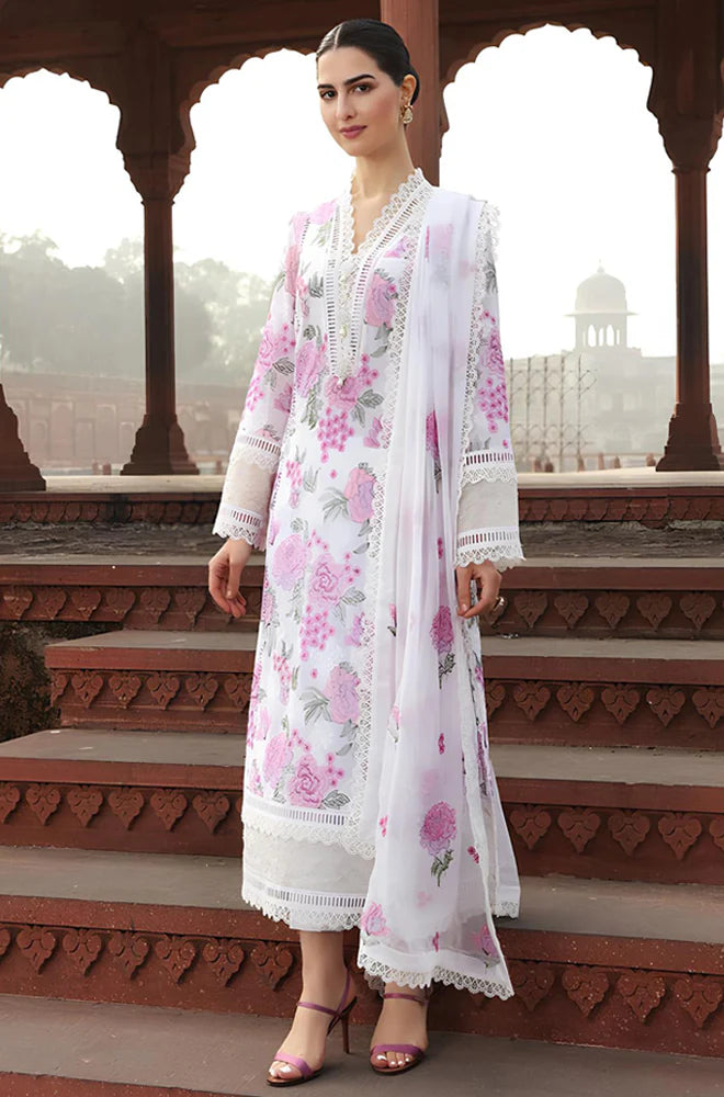 ZN019-Bareeze -Embroided 3pc lawn dress with embroidered chiffon dupatta