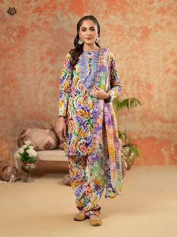 ZN764-SUMMER-3 Piece Unstitched Digital Printed Lawn Suit - Digital Printed Daimond Dupatta