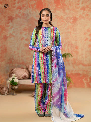 ZN765-SUMMER-3 Piece Unstitched Digital Printed Lawn Suit - Digital Printed Daimond Dupatta